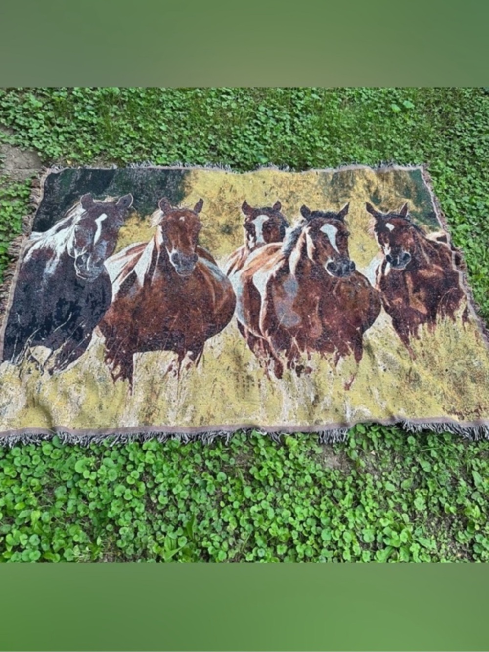 Running Horses blanket western Cowboy Tapestry Throw Fringe 70x50